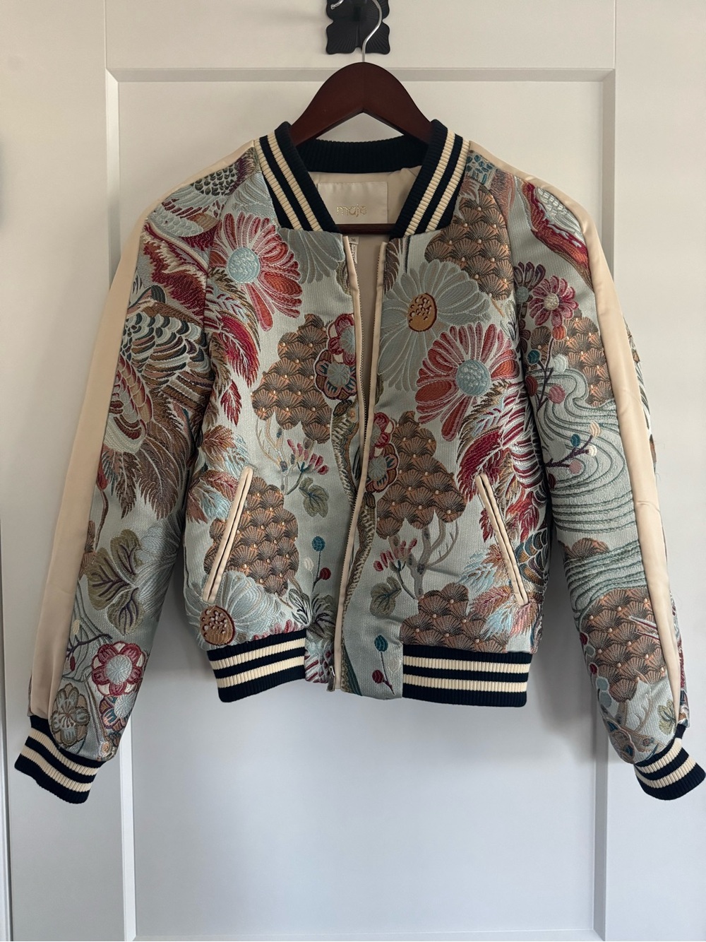 Maje Floral Embroidered Bomber Jacket - Cream & Multi